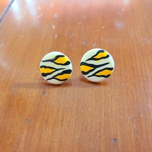 💜2 for 20$ Vintage Plastic Disc Tiger Stripe Earrings